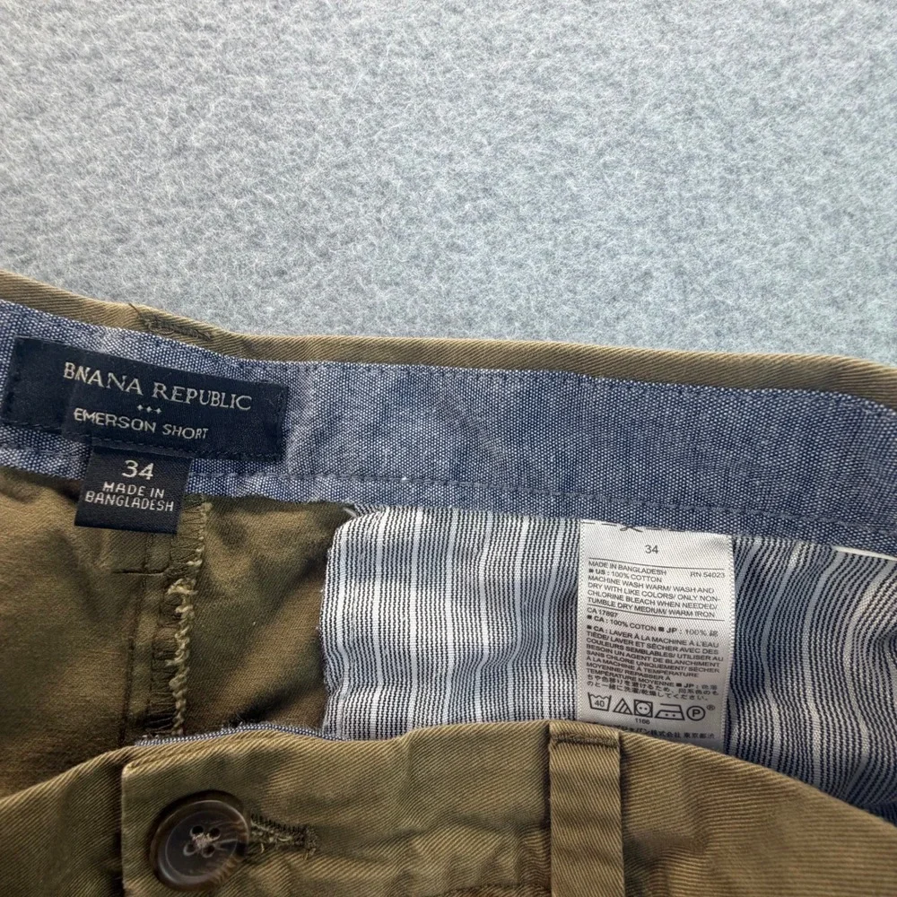 Banana Republic Mens Emerson Short Olive Green Chino Cotton Casual Size 34